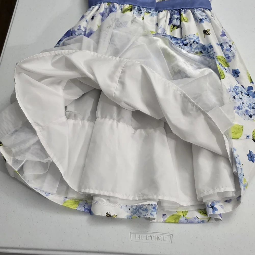 Gymboree Girls Blue Roses Floral Elegant Formal Fancy Ruffled Dress Size 12 NEW
